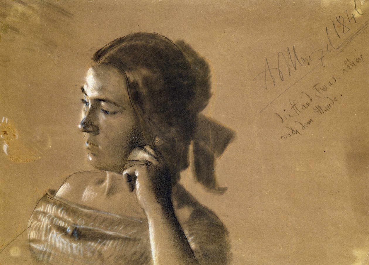 دراسة لصورة للسيدة فون ميركر 1846 (طباشير وفحم على ورق) بواسطة أدولف مينزل