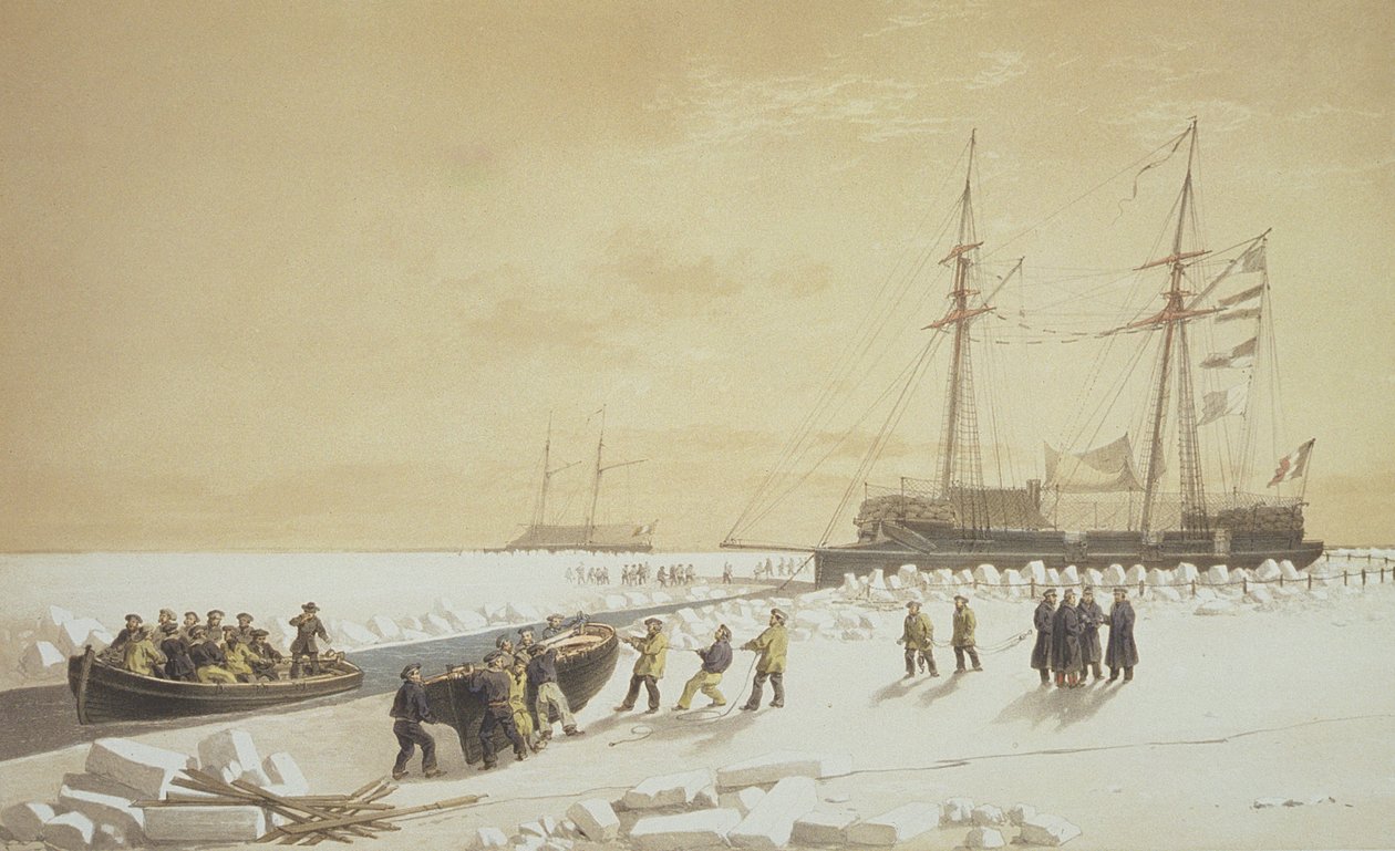 مرساة لا كانوننيير ، من "Nos Souvenirs de Kil-Bouroun dans L&39;Hiver passe dans Le Liman du Dnieper، 1855-56" ، محفورة بواسطة Eugene Ciceri (1813-90) تم نشرها عام 1860 (انظر أيضًا 1932 بواسطة أدولف جان بابتيست بايوت وأنطوان ليون موريل فاتيو