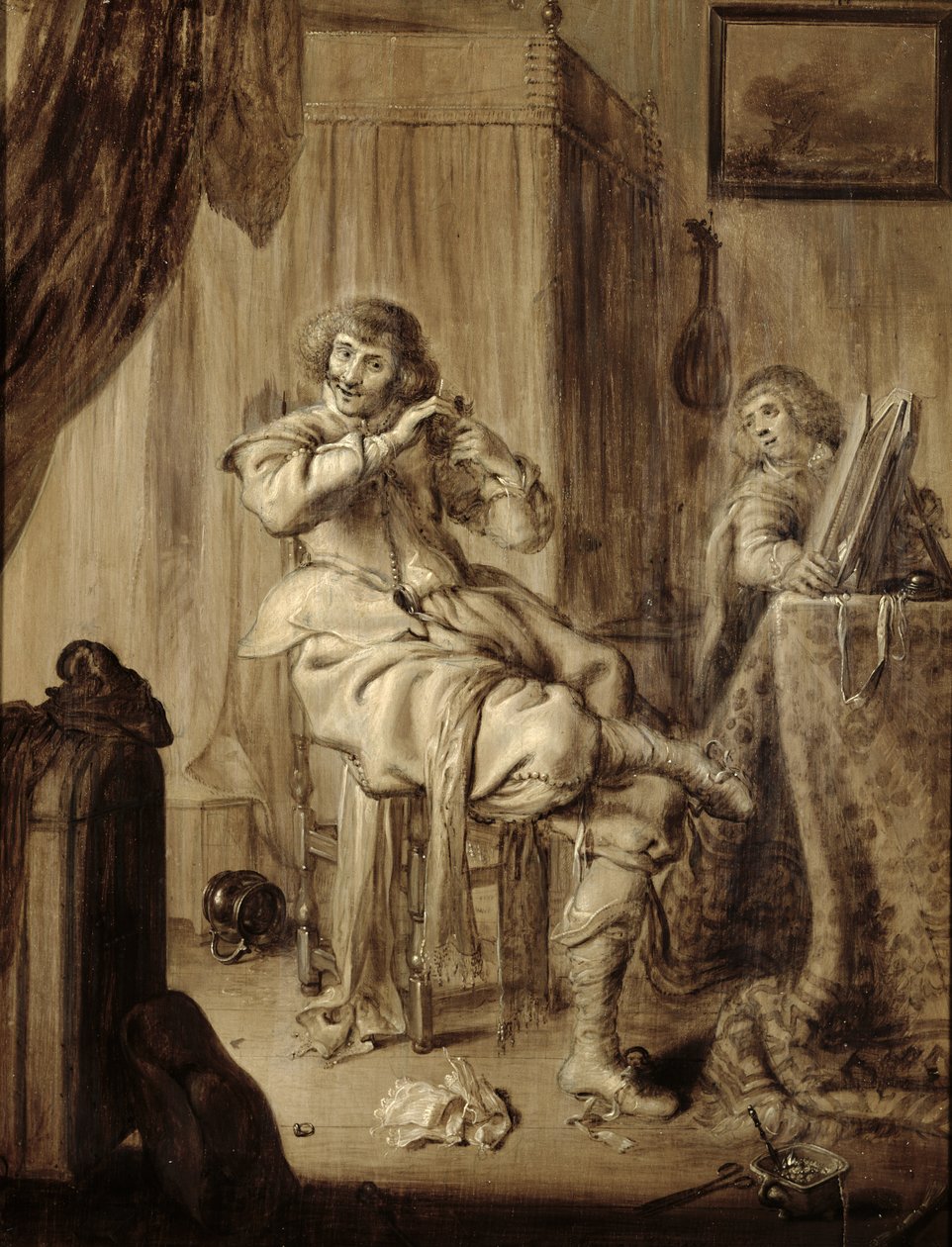 رجل في مرحاضه ، 1660 بواسطة أدريان فان دي فين