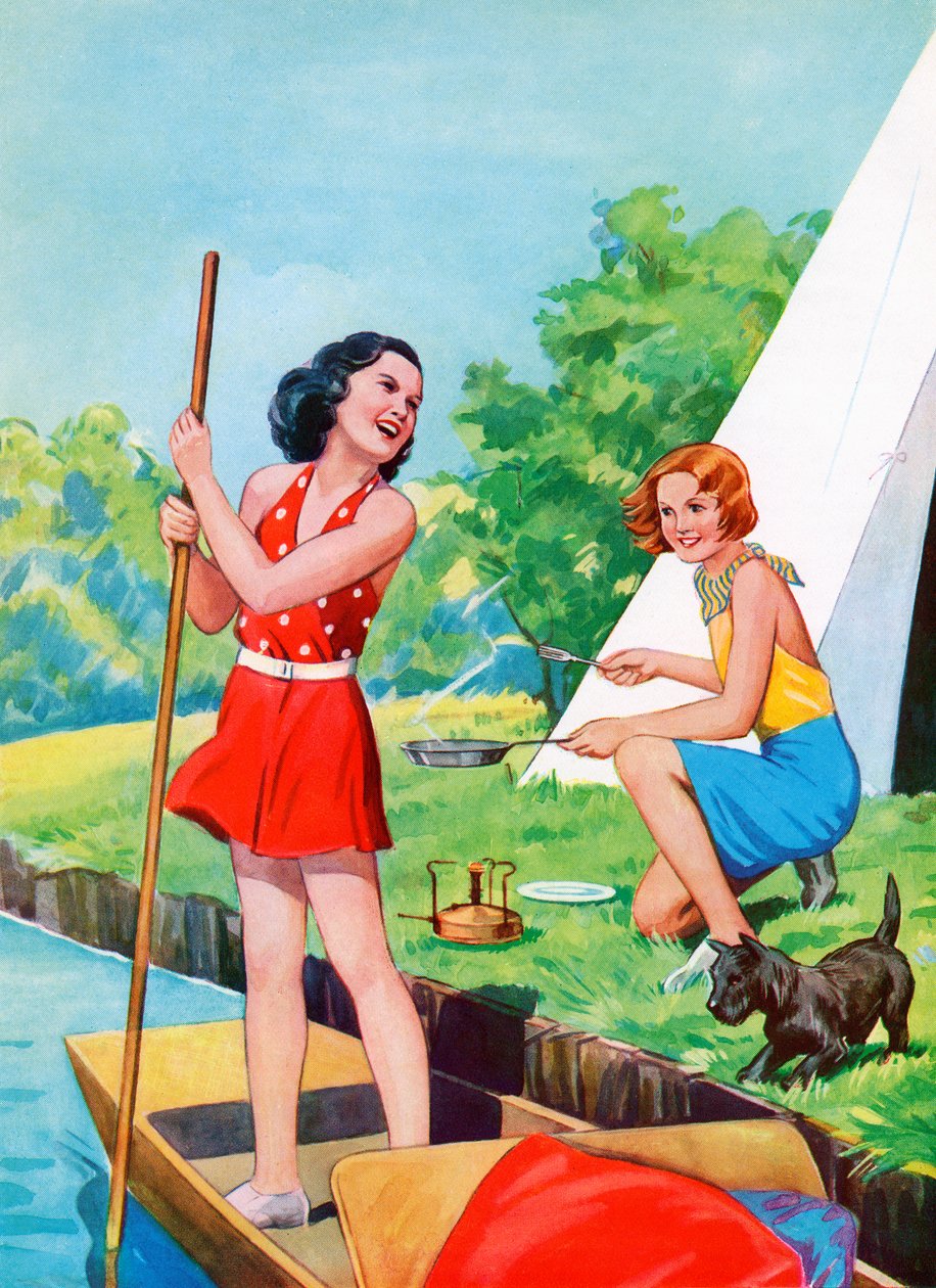 Two Young Girls Camping بواسطة المدرسة الأمريكية