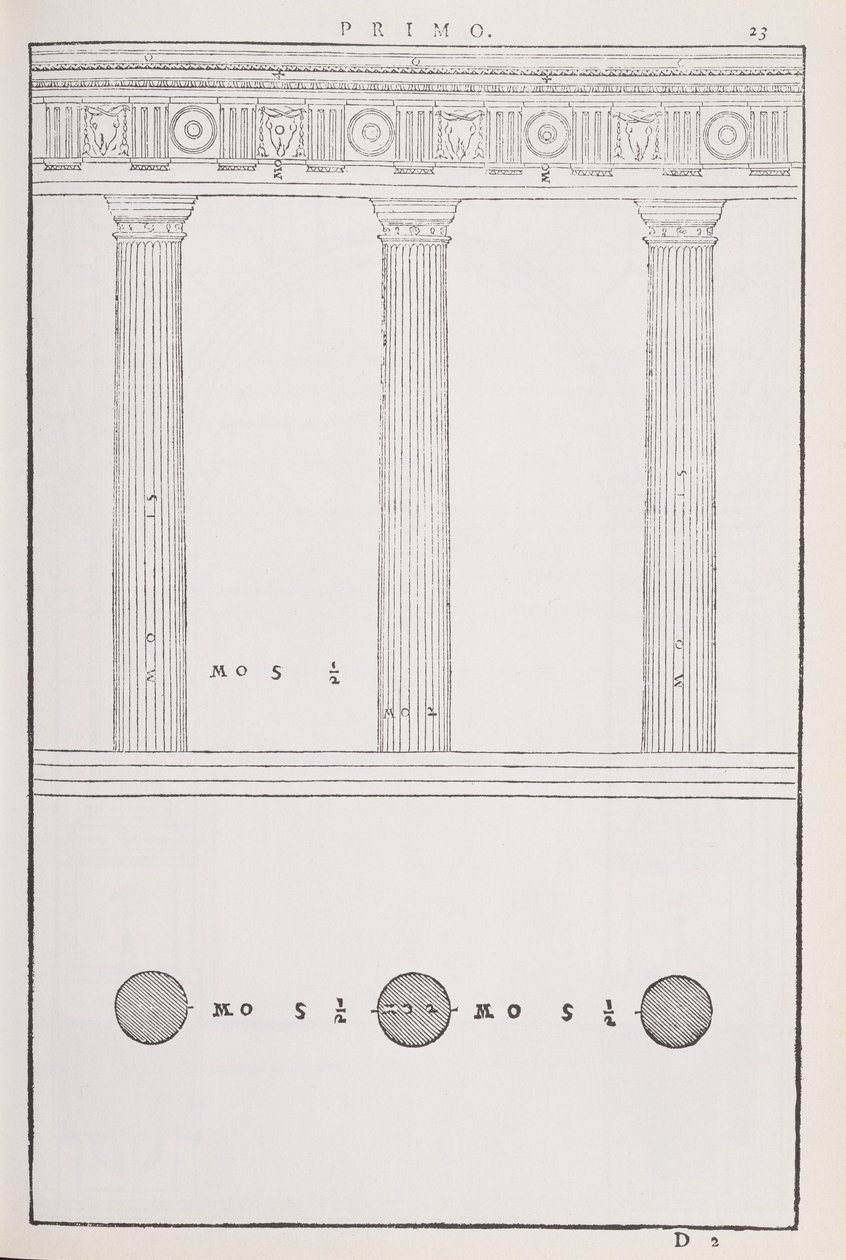 وسام دوريك ، رسم توضيحي من نسخة طبق الأصل من "I Quattro Libri dell&39;Architettura" كتبها بالاديو ، نُشر في الأصل عام 1570 بواسطة أندريا بالاديو