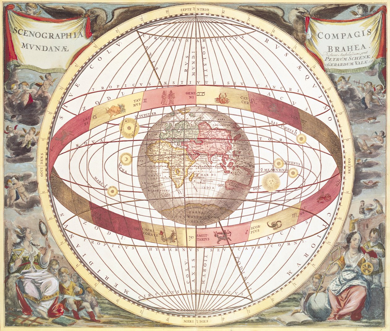 Planisphere ، من "Atlas Coelestis" ، منقوش بواسطة بيتر شينك (1660-1719) وجيرارد فالك (1651-1726) (نقش الألوان) بواسطة أندرو سيلاريوس