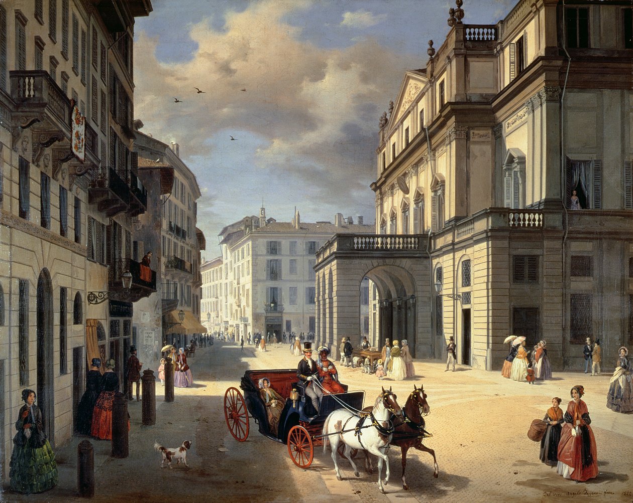 أمام مسرح لا سكالا ، 1852 بواسطة أنجيلو إنغاني