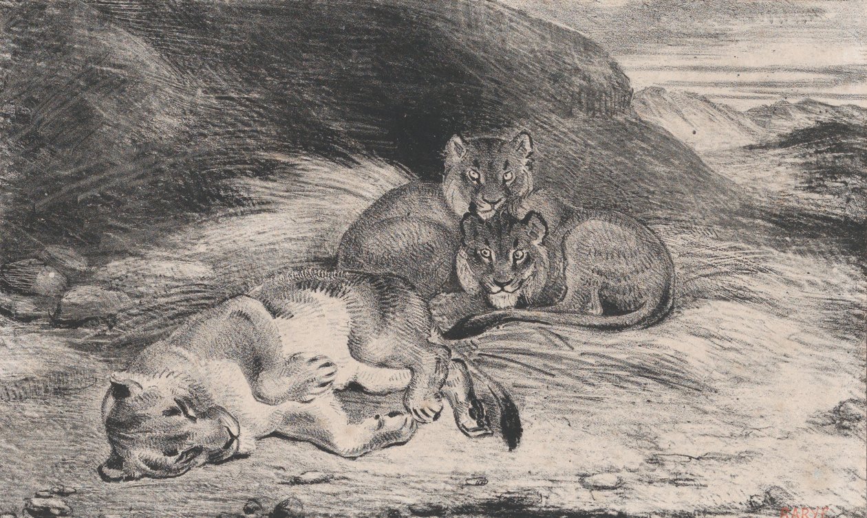 اللبؤة والأشبال ، ربما عام 1832. بواسطة أنطوان لويس باري