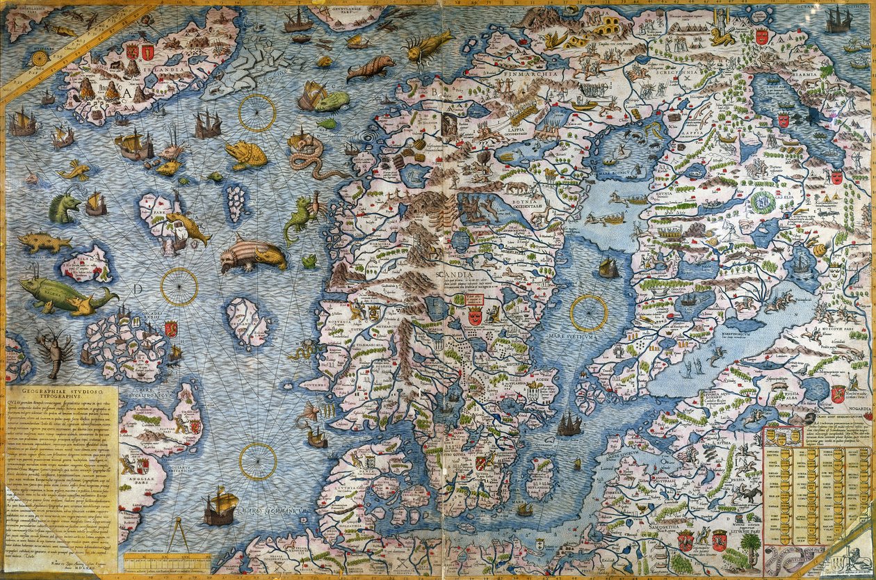 الدول الاسكندنافية ، التفاصيل من Carta Marina da Olaus Magnus ، 1572 بواسطة أنطونيو لافريري
