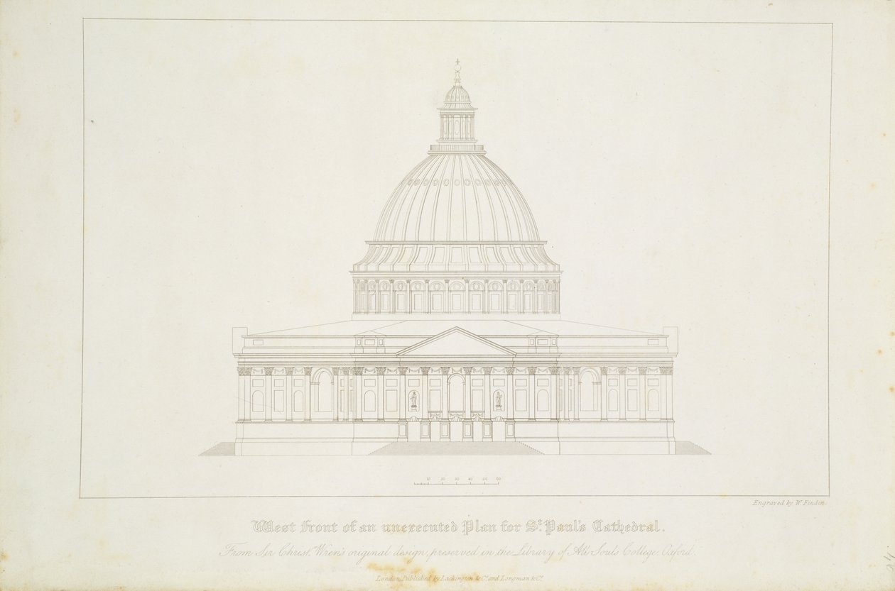 الواجهة الغربية لخطة غير منفذة لكاتدرائية القديس بولس بواسطة كريستوفر رين
