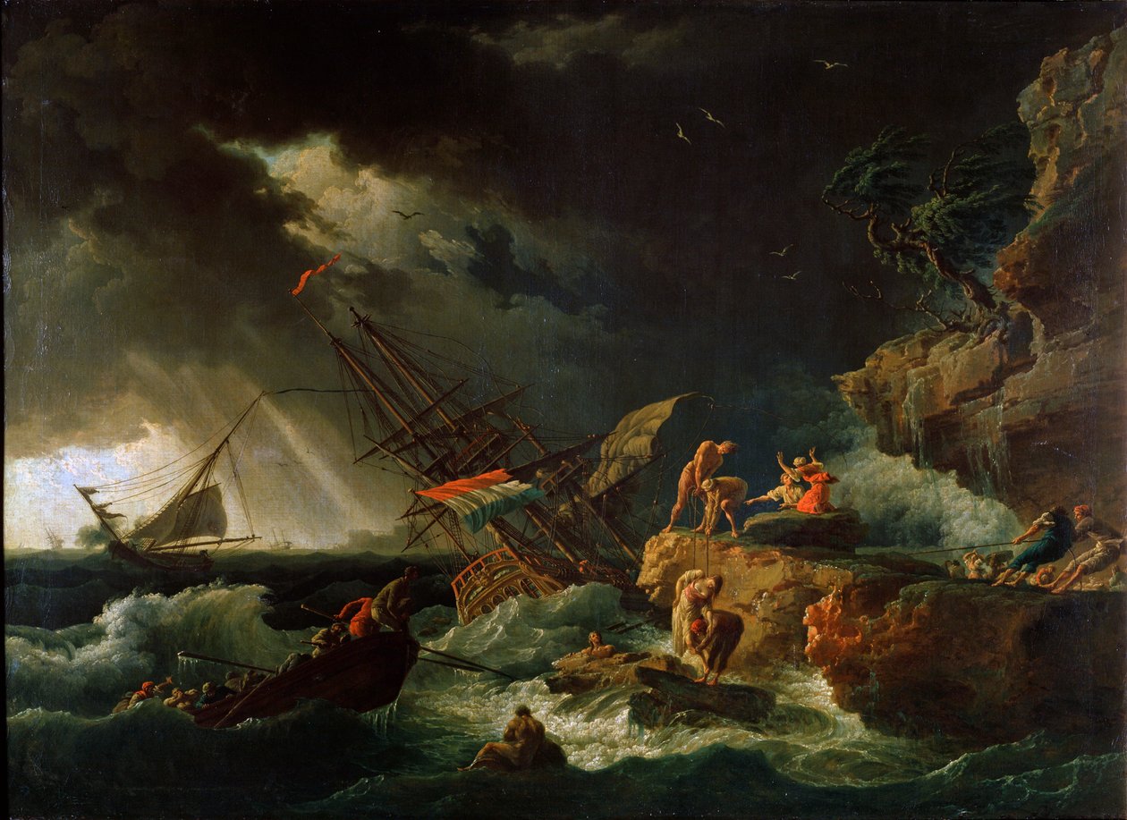 عاصفة في البحر ، 1740s. بواسطة كلود جوزيف فيرنيه