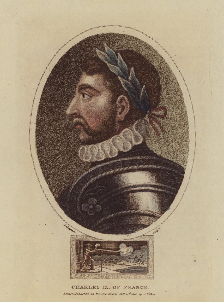 King Charles IX of France (coloured engraving) بواسطة مدرسة اللغة الإنجليزية