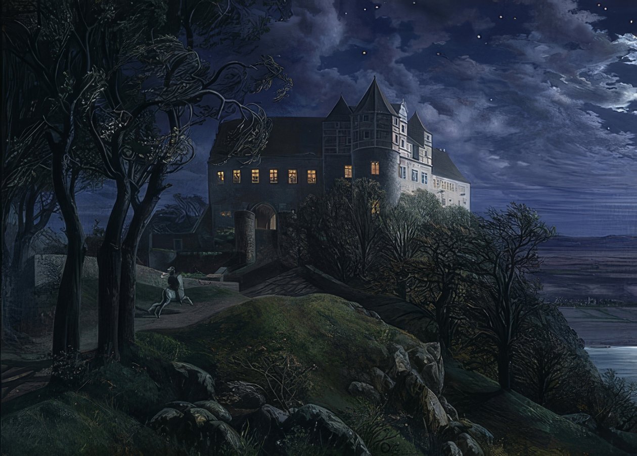 قلعة Scharfenberg في الليل. 1827 بواسطة إرنست فرديناند أوم