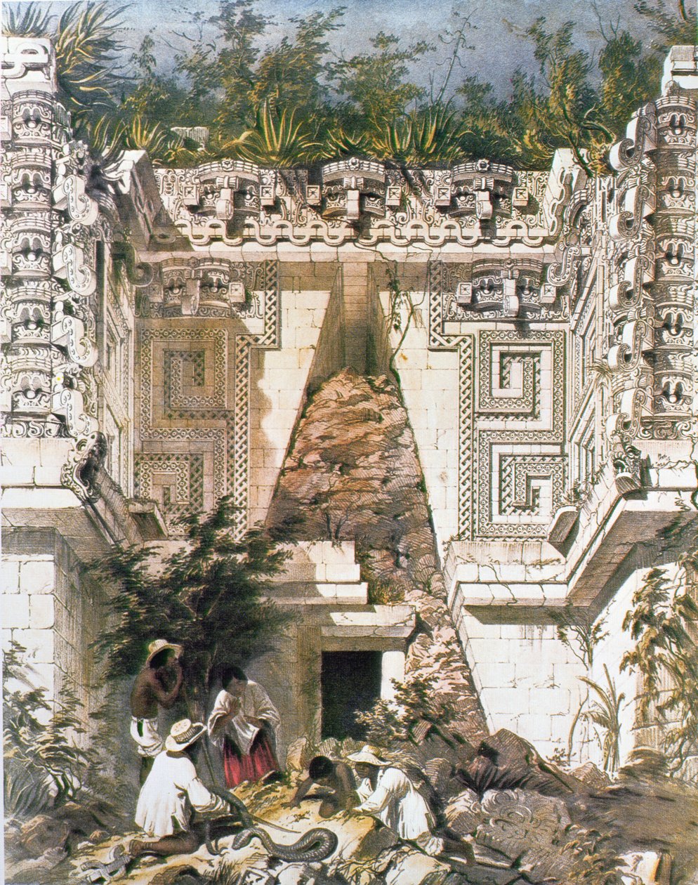 قصر المحافظين ، أوكسمال ، يوكاتان ، المكسيك ، 1844 (ليثو ملون) بواسطة فريدريك كاثروود