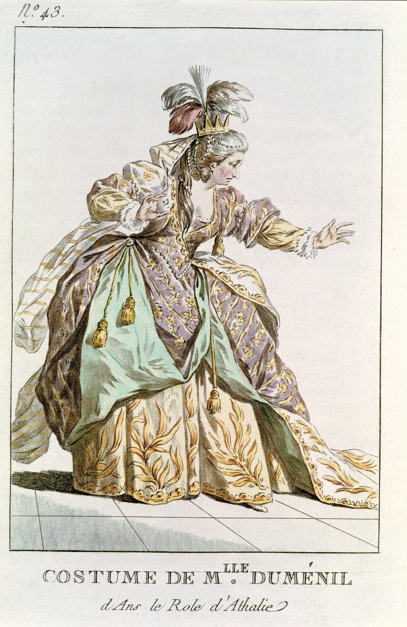 Mademoiselle Dumesnil (1713-1803) في دور Athalie في "Athalie" بواسطة Jean Racine (1639-99) من "Costumes et Annales des Grands Theatres de Paris" بواسطة المدرسة الفرنسية