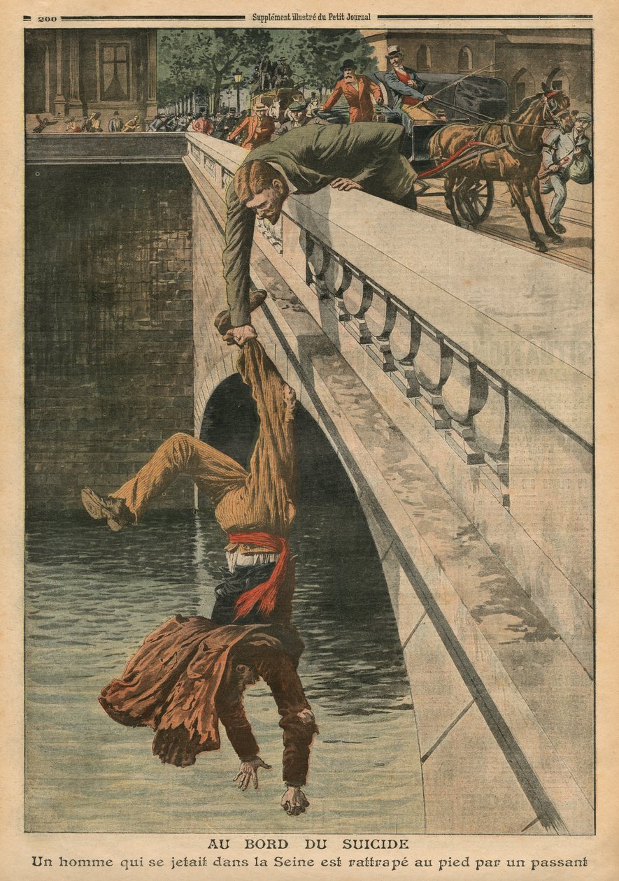 على حافة الانتحار ، رسم توضيحي من `` Le Petit Journal &39;&39; ، ملحق Illustre ، 19 يونيو 1910 بواسطة المدرسة الفرنسية