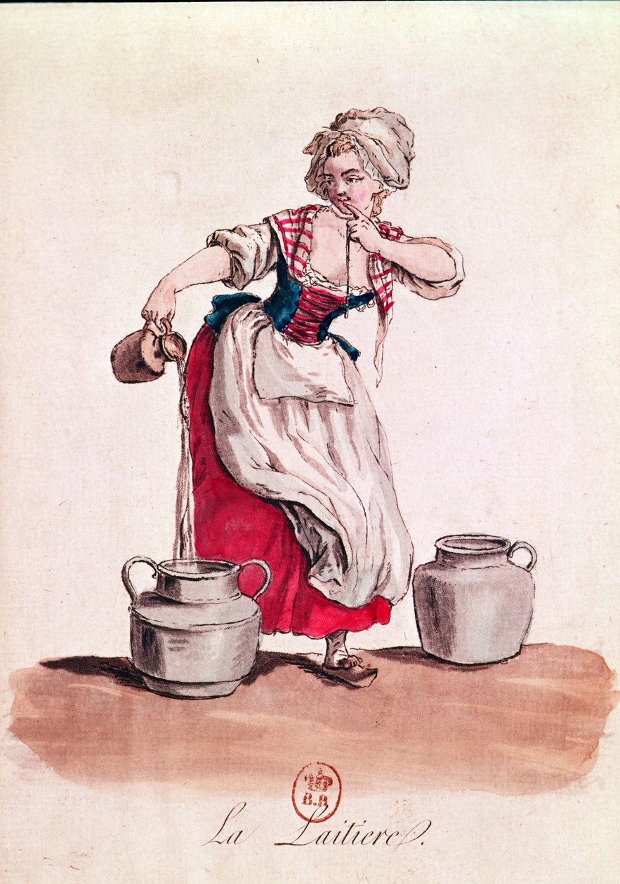 The Milkmaid ، 1785 (نقش الألوان) بواسطة المدرسة الفرنسية