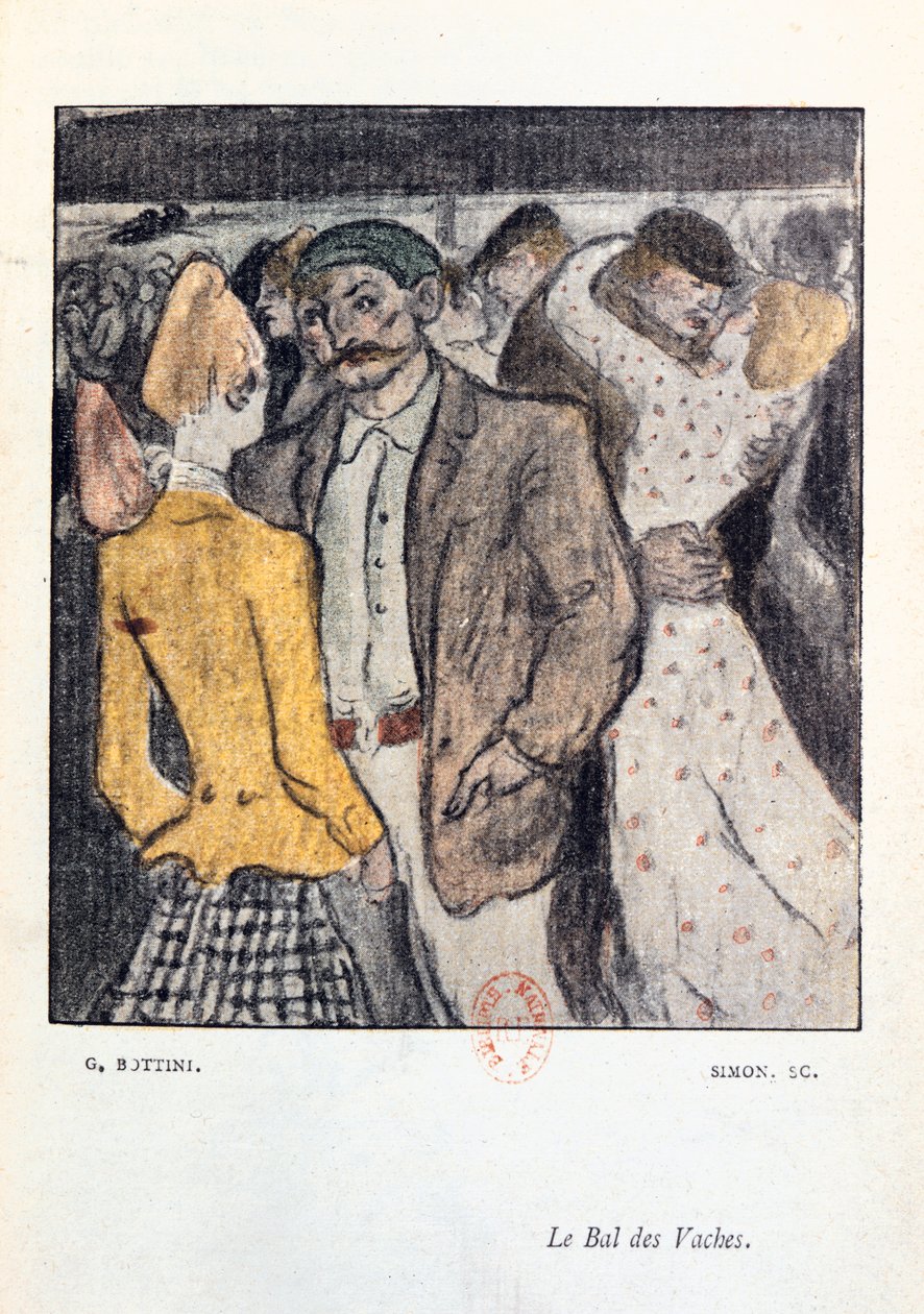 "Le Bal de Vaches" ، رسم توضيحي من "La Maison Philibert" لجان لورين (1855-1906) نُشر عام 1904 بواسطة جورج بوتيني