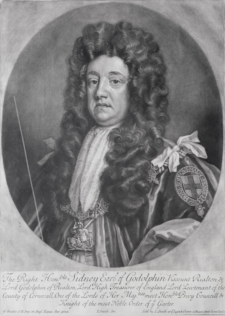 صورة لسيدني جودلفين (1645-1712) إيرل جودلفين الأول منقوش ونشره جون سميث (1652-1743) 1707 (mezzotint) بواسطة غودفري كنيلر