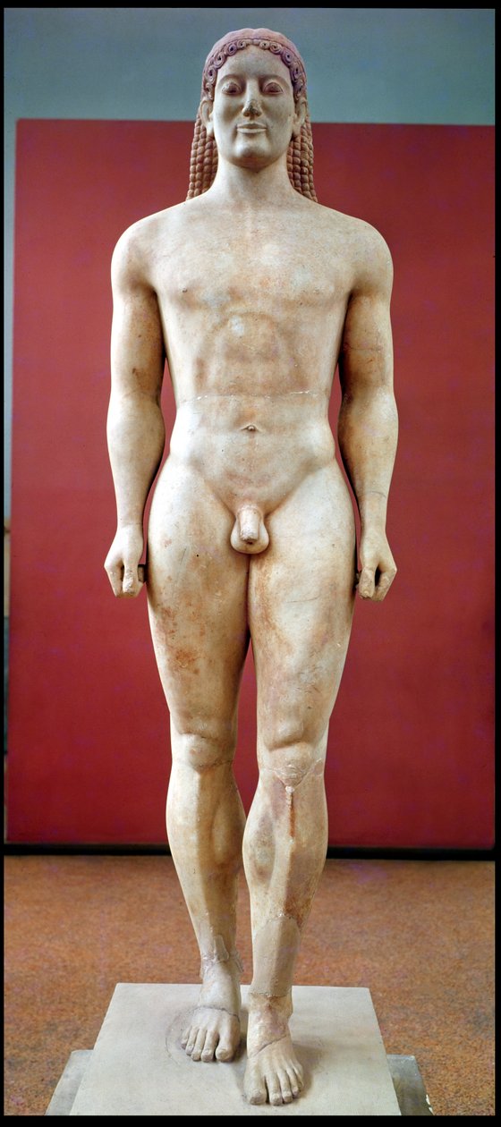 Anavysos Kouros ، تمثال جنائزي لـ Kroisos c.530-520 قبل الميلاد (رخام) بواسطة اليونانية