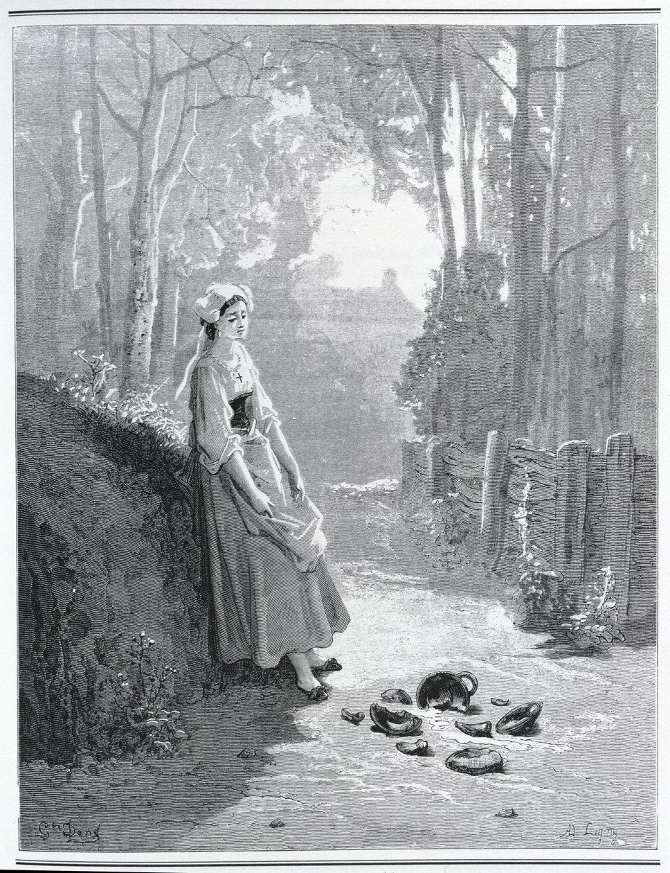 رسم توضيحي لعلبة الحليب وعلبة الحليب ، من "خرافات" لجان دي لافونتين (1621-1695) بواسطة غوستاف دور