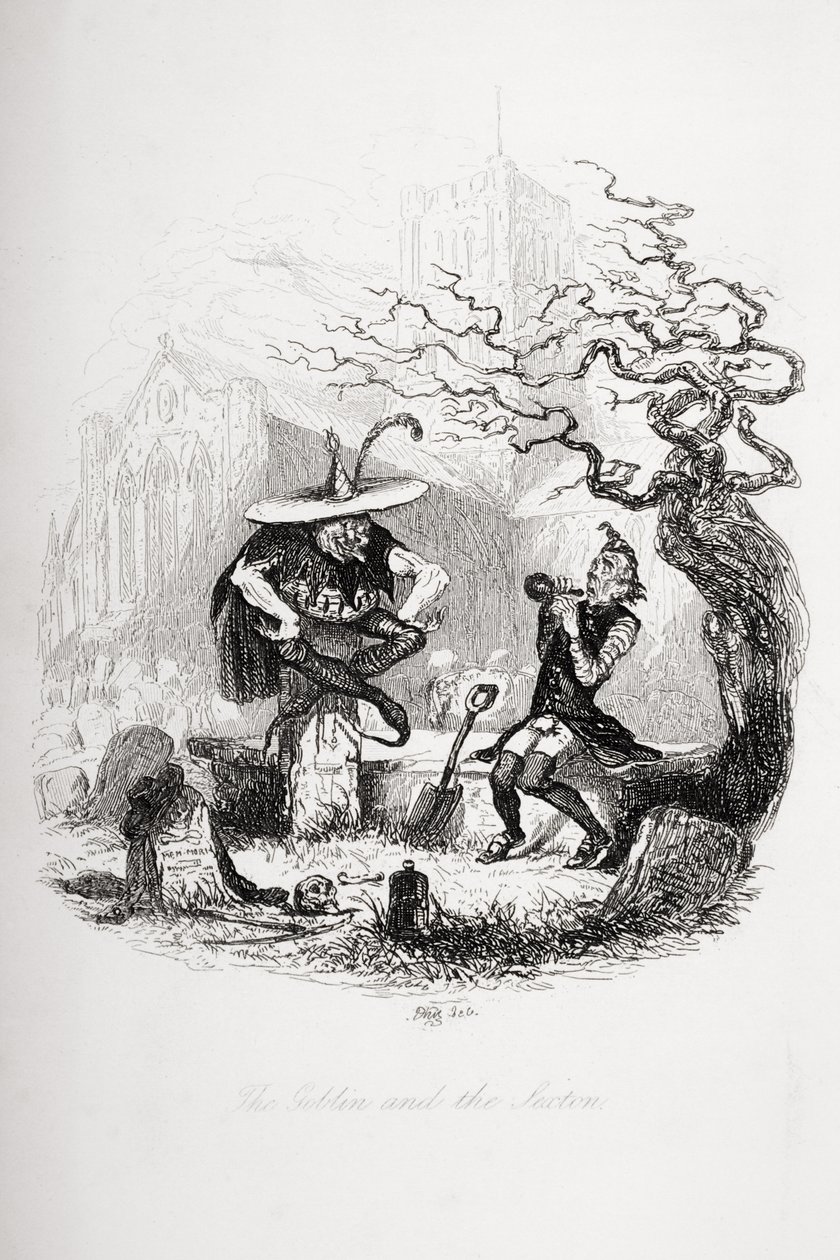 عفريت و Sexton ، رسم توضيحي من `` أوراق بيكويك &39;&39; تشارلز ديكنز (1812-1870) نشر عام 1837 بواسطة هابلوت نايت براون