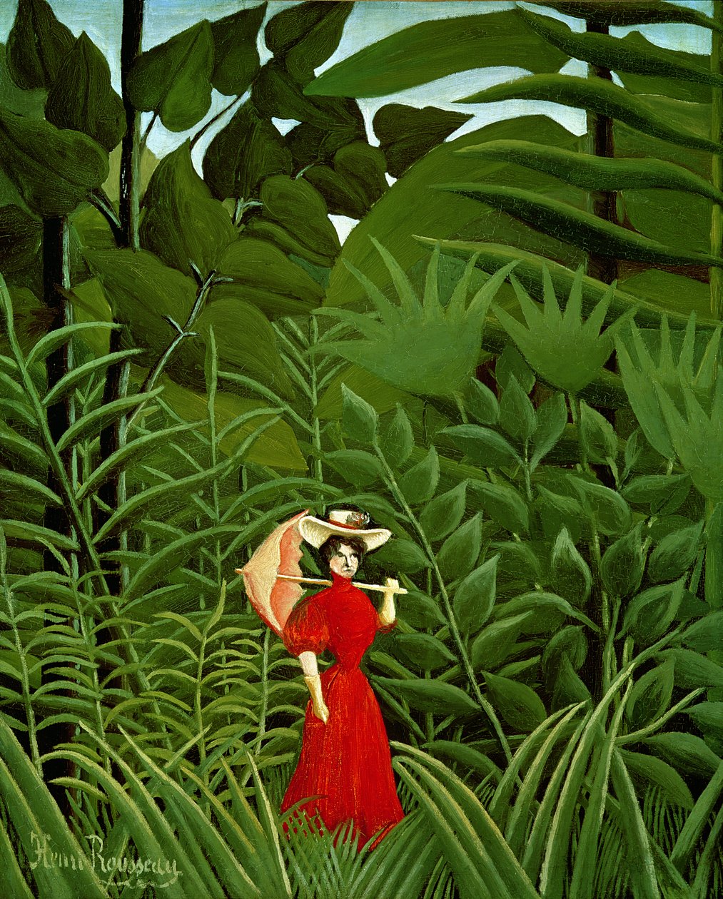 امرأة باللون الأحمر في الغابة ، c.1907 بواسطة هنري روسو