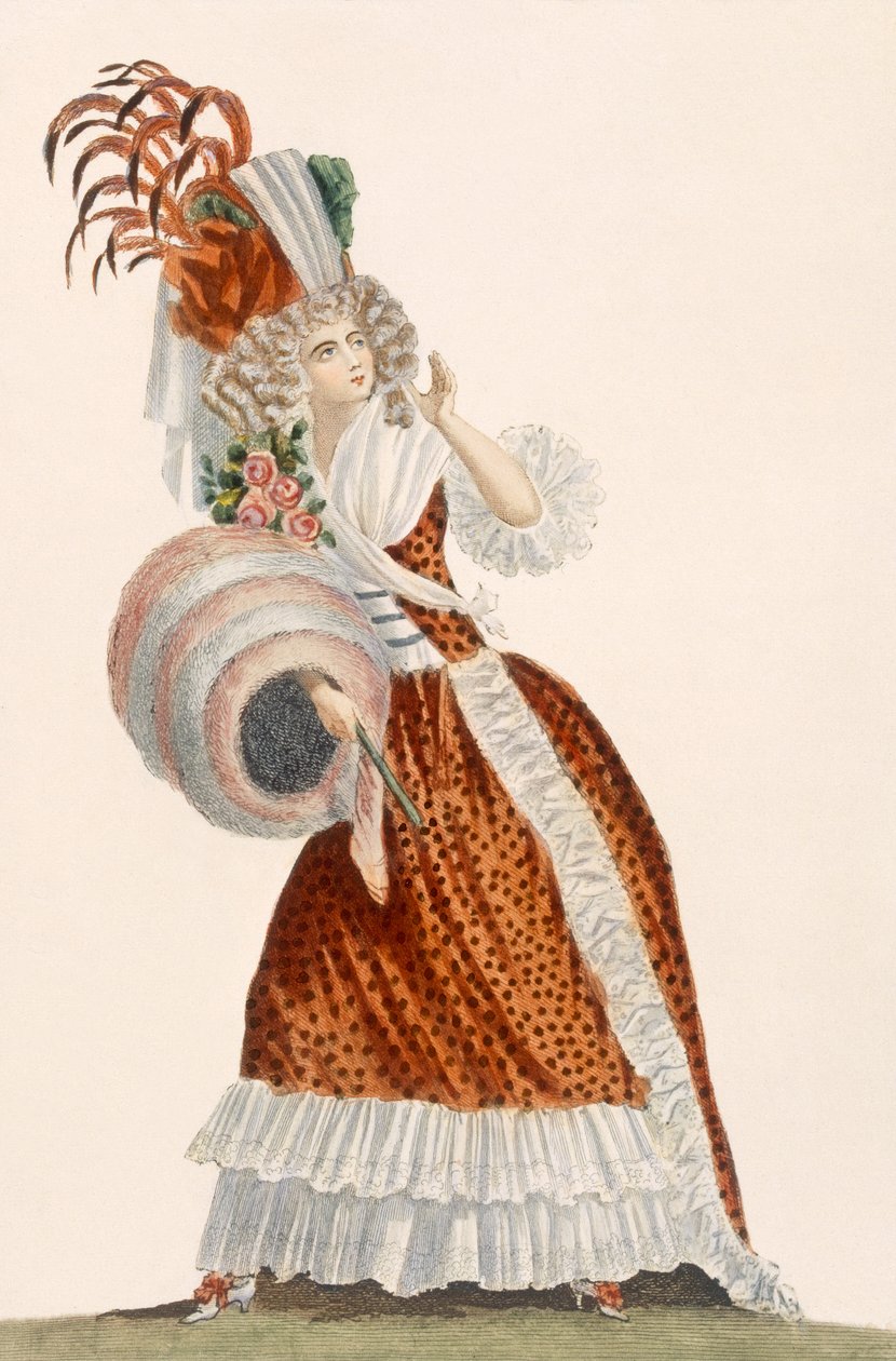 Tres Grande Parue ، لوحة من "Galeries des Modes et Costumes Francais" ، c.1778-87 99: ملابس ؛ لباس تقليدي لباس تقليدي؛ موضه؛ رسم؛ ج 18 ؛ الموضة؛ بواسطة جان فلوران ديفين