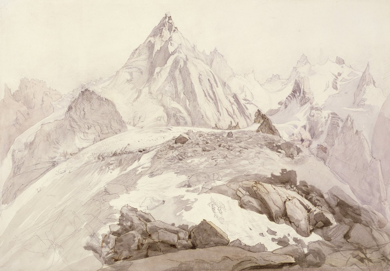 Aiguilles de Chamonix ، c.1850 (قلم رصاص وقلم وحبر وغسل على البطاقة) بواسطة جون روسكين