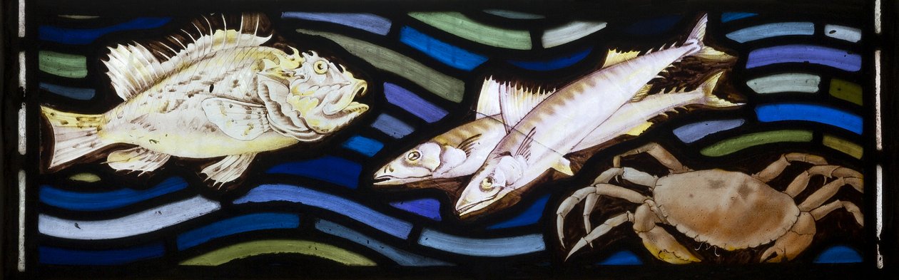 Fish & Crabs، Te Deum، East Window، c.1888 بواسطة جون ويليام براون
