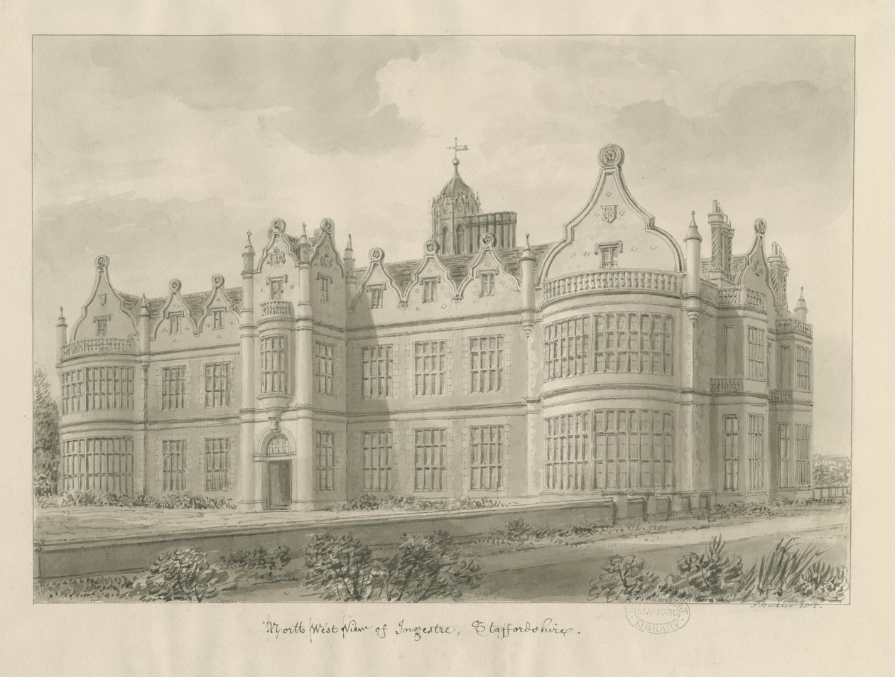 Ingestre Hall: sepia drawing بواسطة جون باكلر