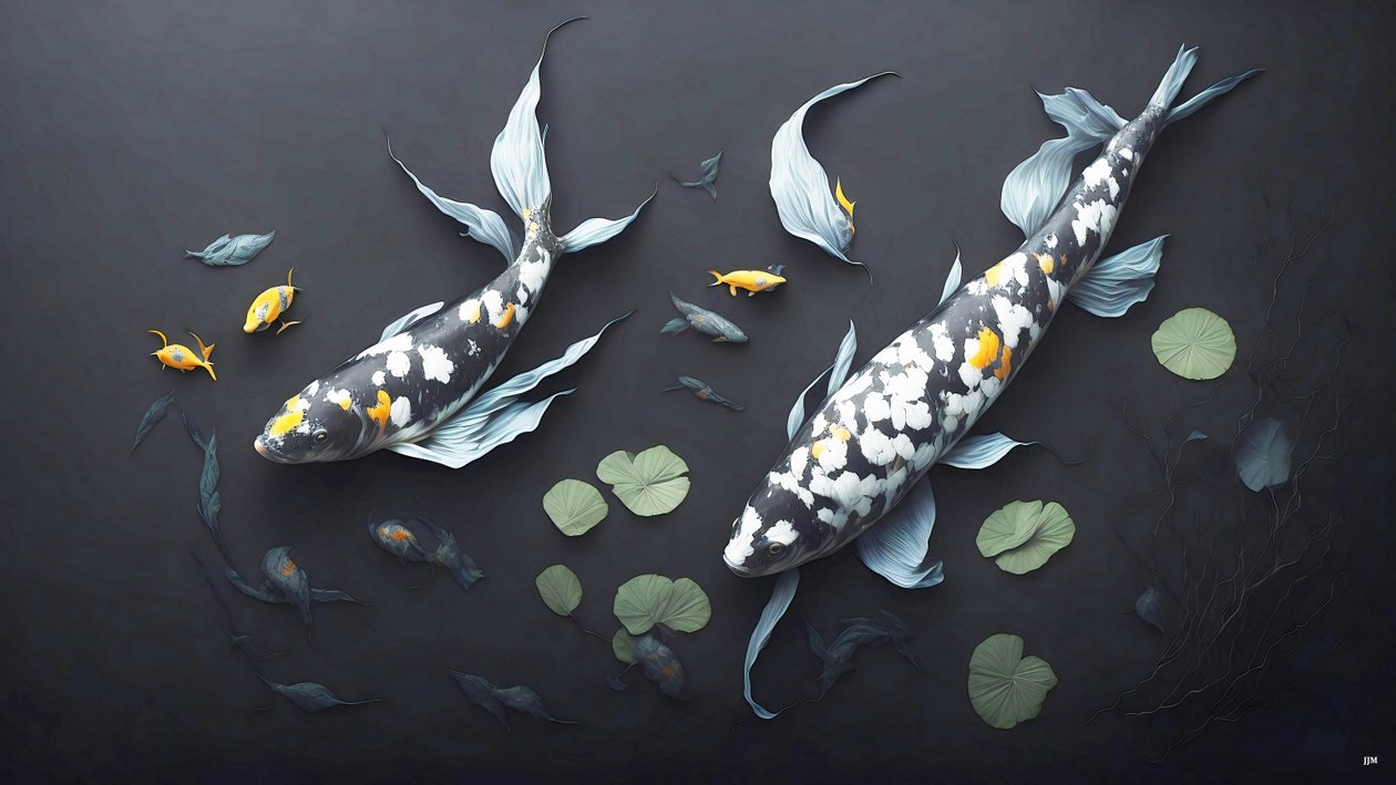 الرسم بالحبر: Koi-Karpfish_white Marble_05 بواسطة جوزيف جوهان مايكل