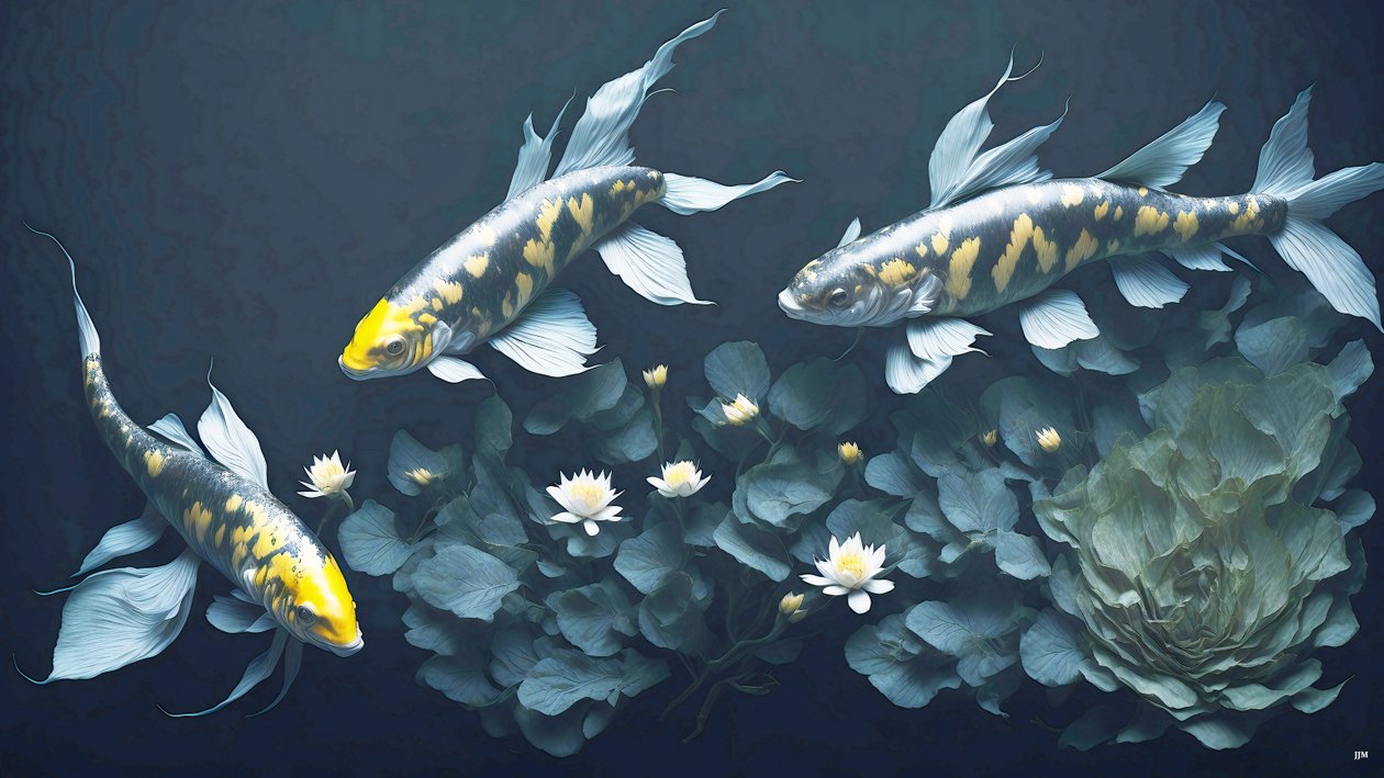 الرسم بالحبر: Koi-Karpfish_yellow_03 بواسطة جوزيف جوهان مايكل