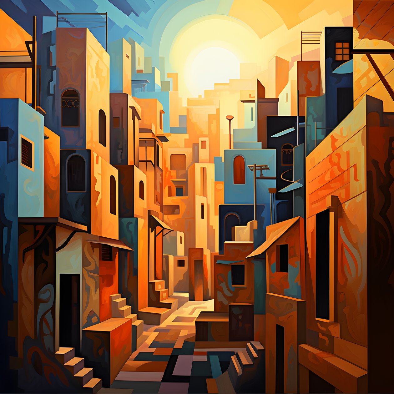 النمط التكعيبي في رسم المناظر الطبيعية الحضرية 4 بواسطة كيرت هيبك