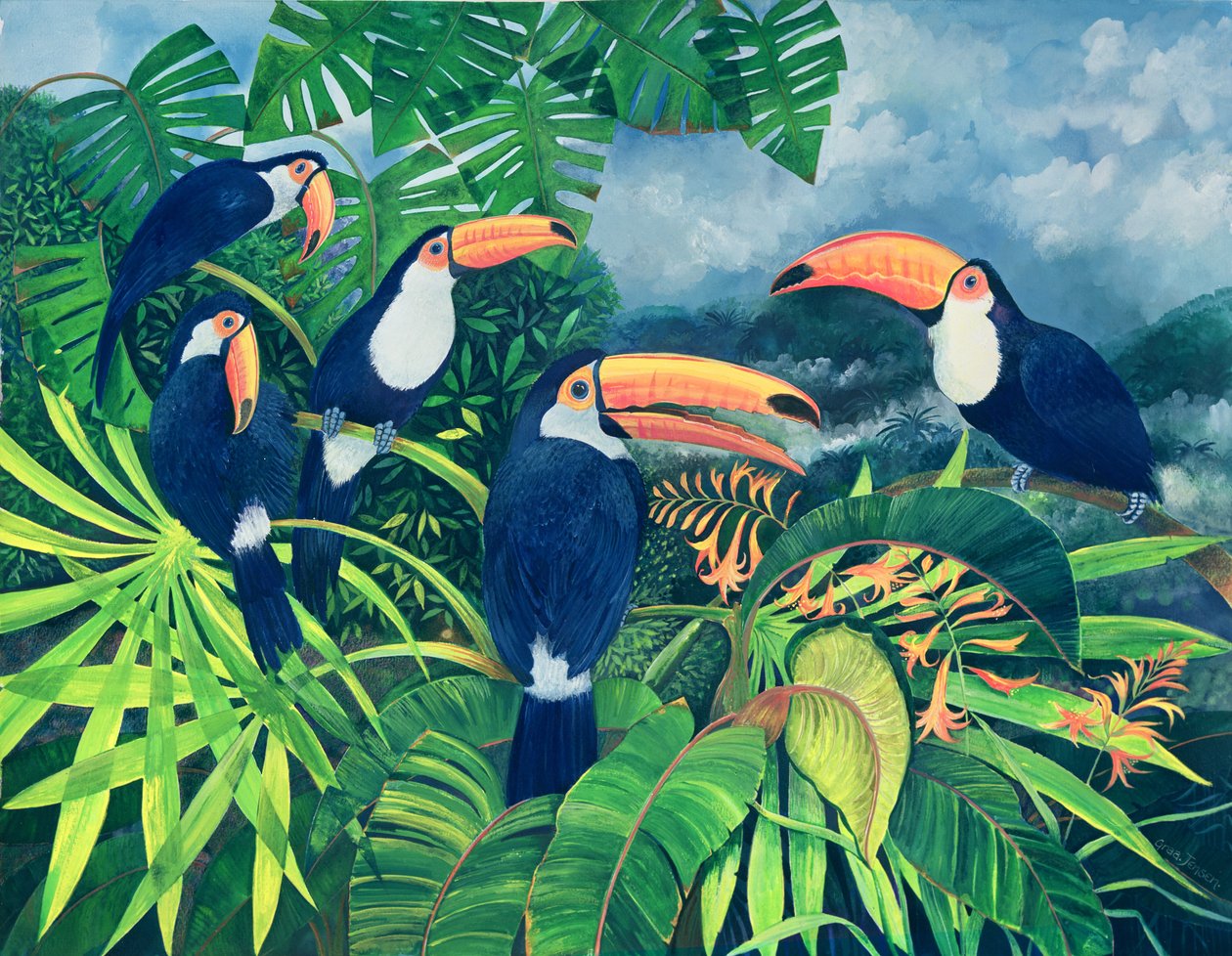 Toucan Talk (مرحاض وغواش على ورق) بواسطة ليزا جراا جنسن