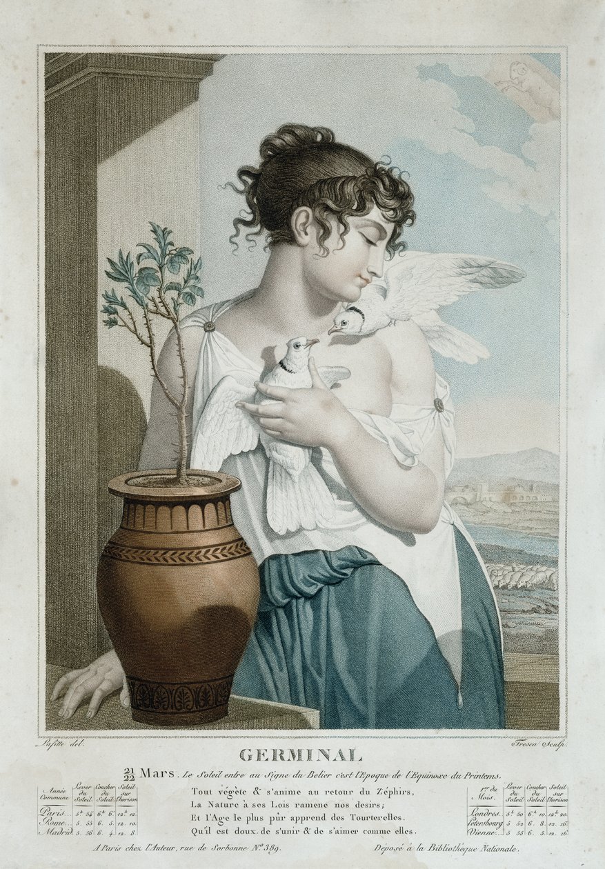 Germinal (MarchApril) ، الشهر السابع من التقويم الجمهوري ، منقوش بواسطة Tresca ، c.1794 بواسطة لويس لافيت