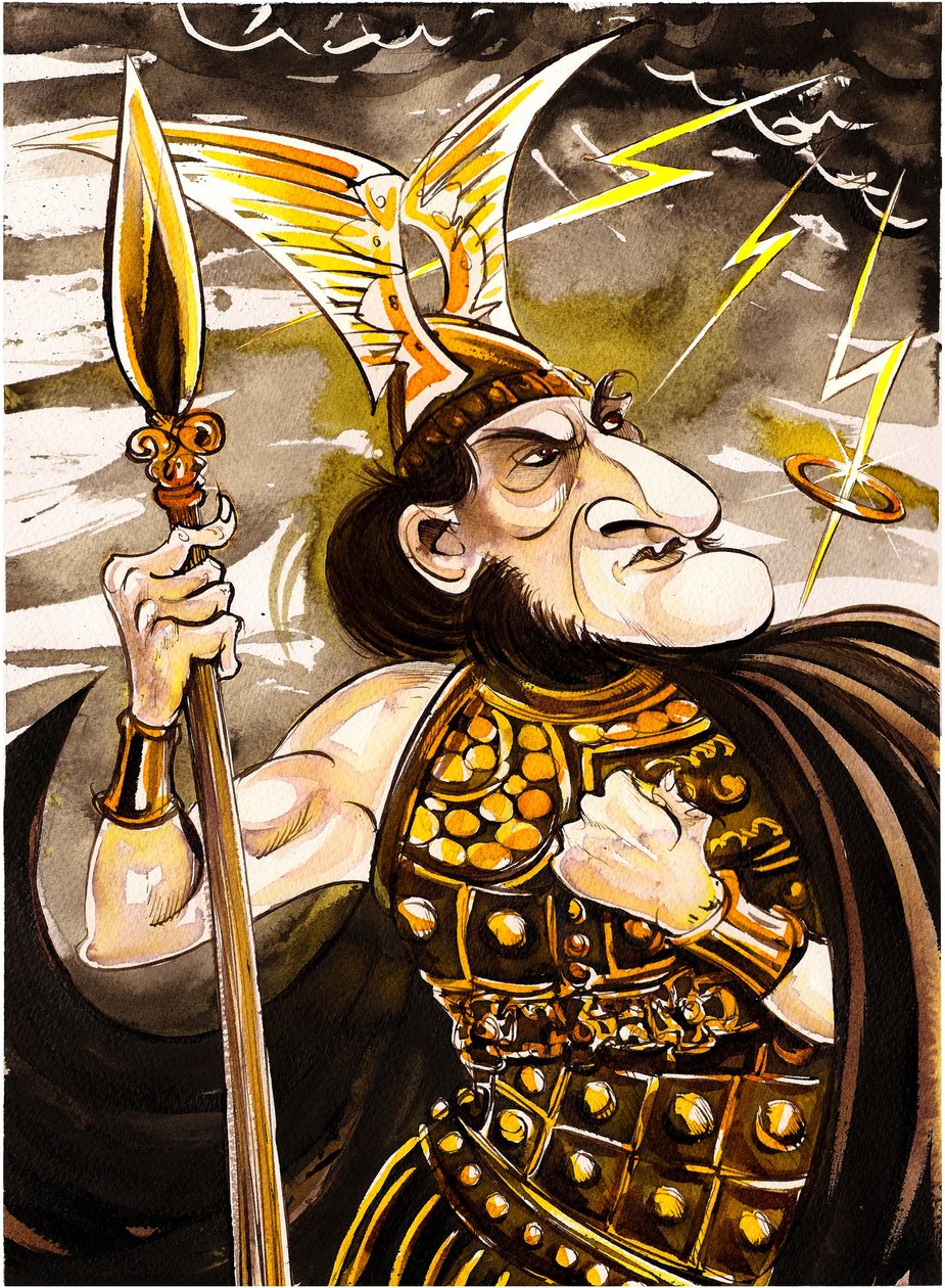 ريتشارد فاجنر مثل Wotan - الكاريكاتير كحاكم للآلهة في حلقة أوبرا Nibelung دورة (1876) بواسطة نيل أوزبورن