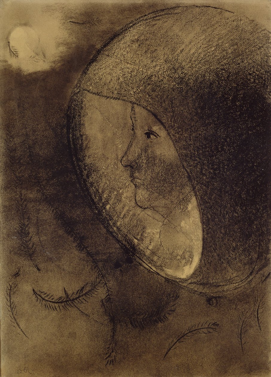 وجه خلوي ، 1895 (فحم على ورق) بواسطة Odilon Redon