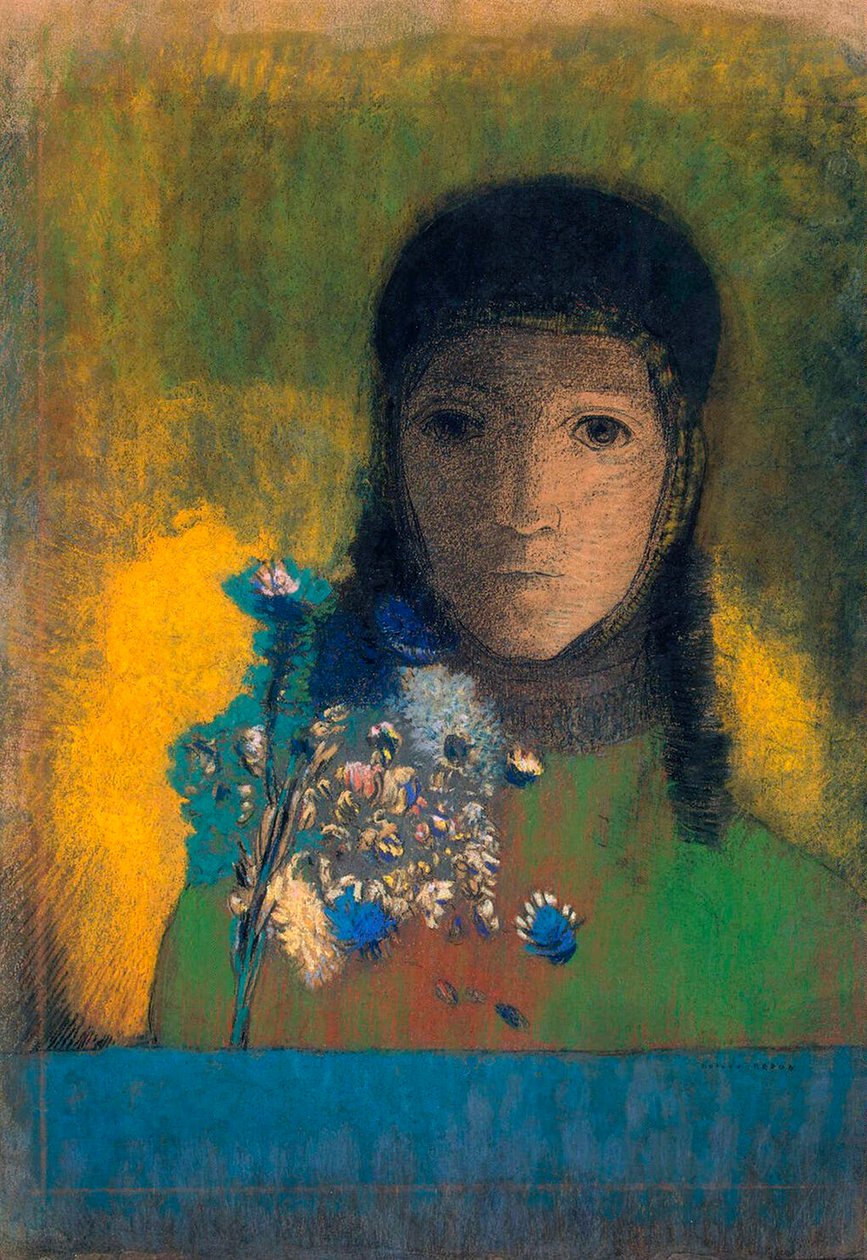 امرأة مع الزهور البرية ، عام 1900. بواسطة Odilon Redon
