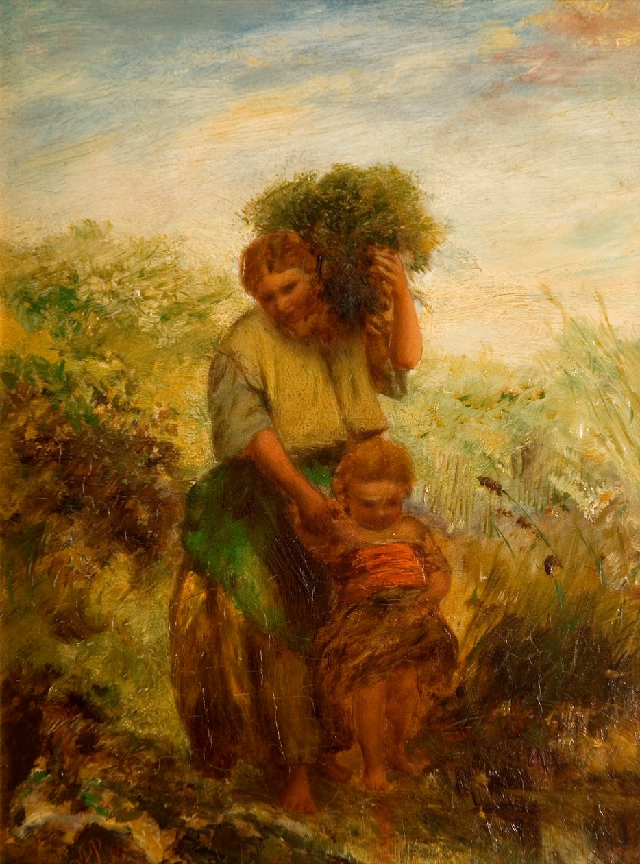 ^ Gorse Gatherer - تيار الجبل لعبور الأطفال ، 1855 بواسطة بول فالكونر بول