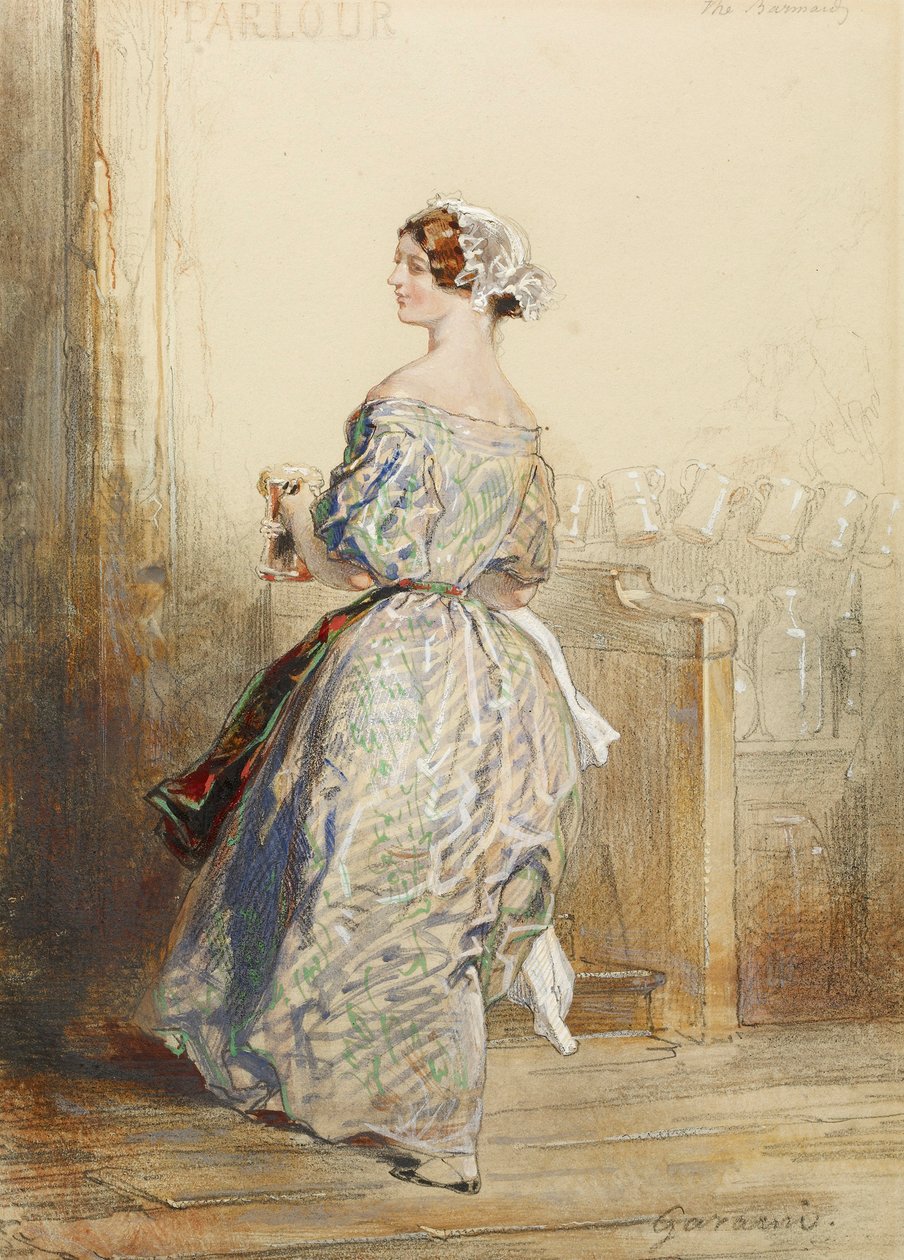 The Barmaid ، c.1850 (مرحاض ، تلوين وجرافيت بارتفاع أبيض على ورق) بواسطة بول جافارني