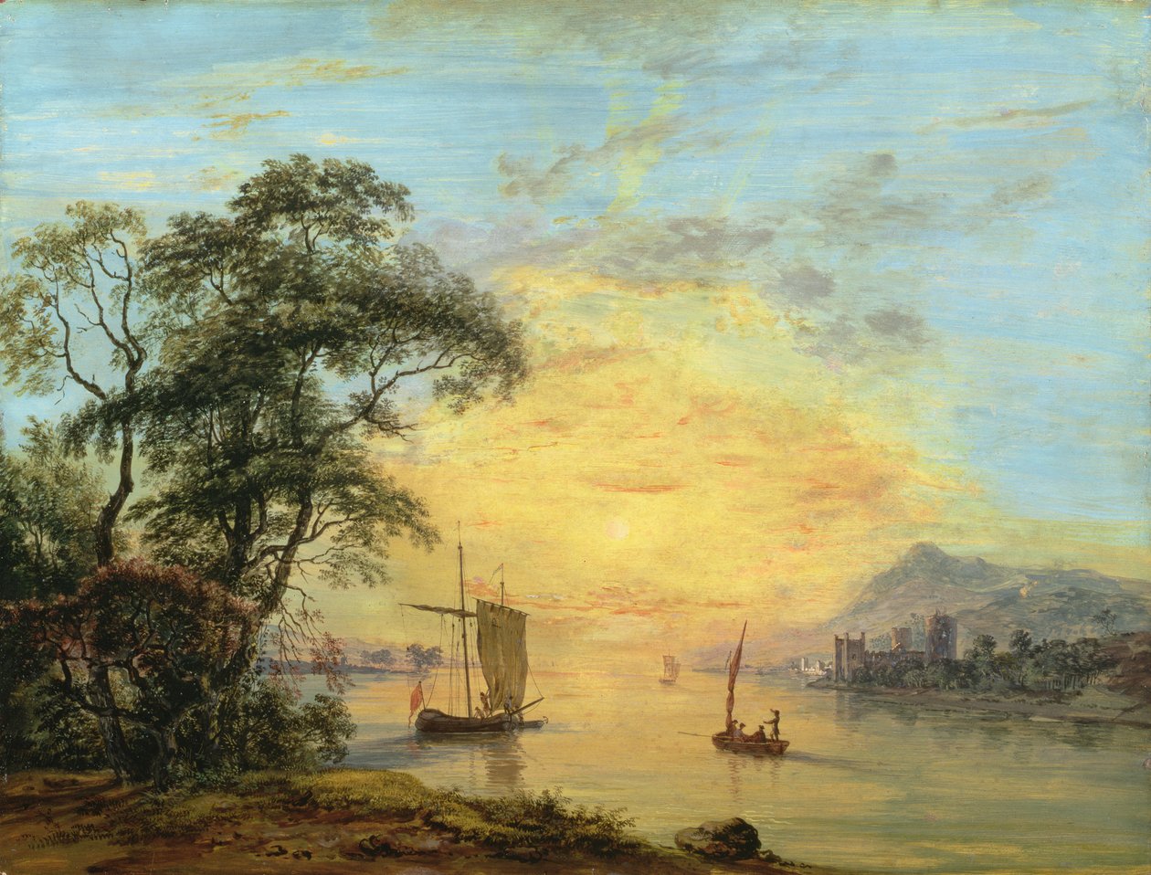 منظر نهر الغروب الويلزي ، c.1775-1800 بواسطة بول ساندبي