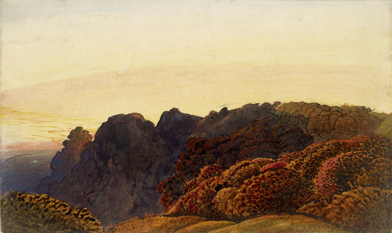Yellow Twilight ، c.1830 (قلم وحبر هندي وغسلها ، بألوان مائية ولون الجسم واللثة العربية ، على ورق أبيض فاتح) بواسطة صموئيل بالمر