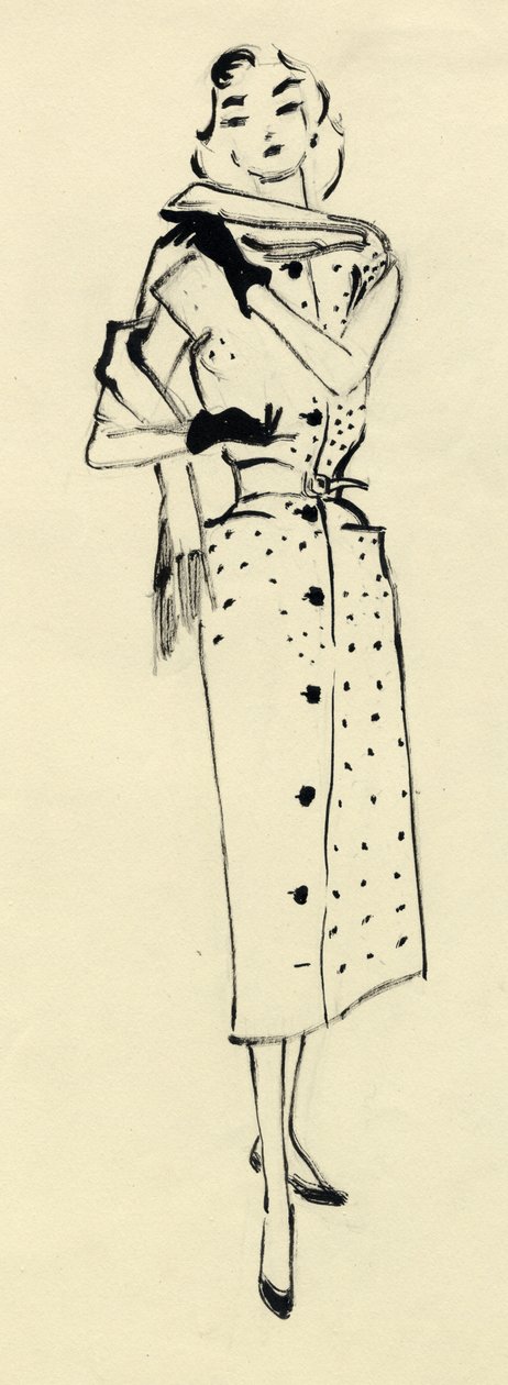 امرأة في ثوب مرقط ، c1950. بواسطة شيرلي ماركهام
