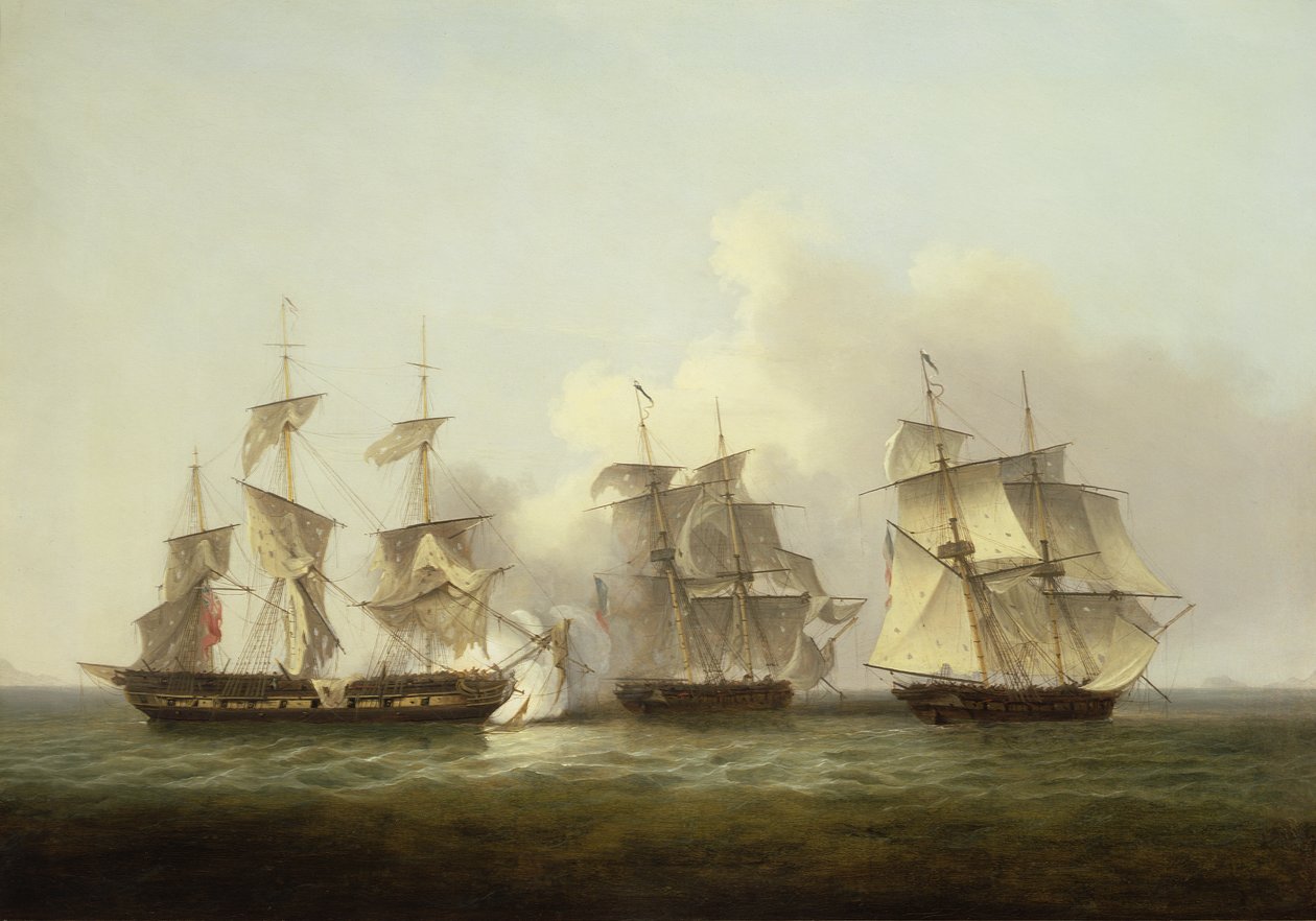 HMS Gore في العمل مع Brigs Palinure و Pilade الفرنسيين (انظر أيضًا 197355) بواسطة توماس لوني