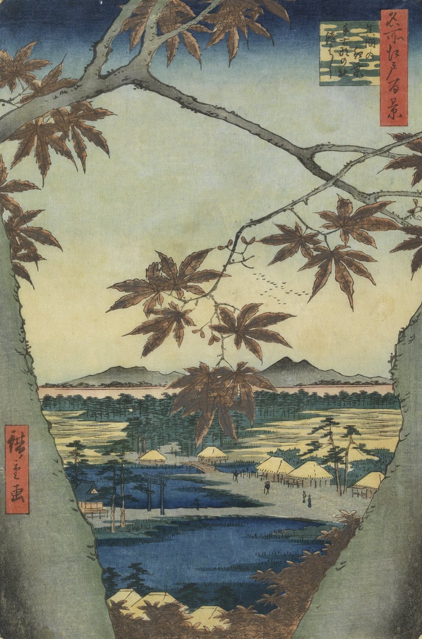 أوراق القيقب ماما ، ضريح تيكونا وجسر تسوجي بواسطة Utagawa Hiroshige