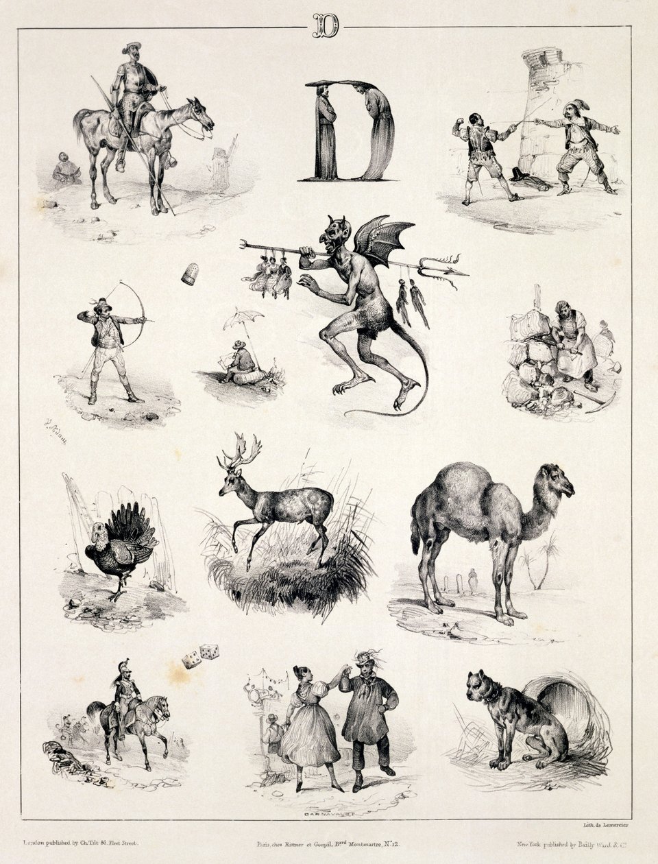 الحرف D من كتاب أبجدي ، 1832 بواسطة فيكتور آدم