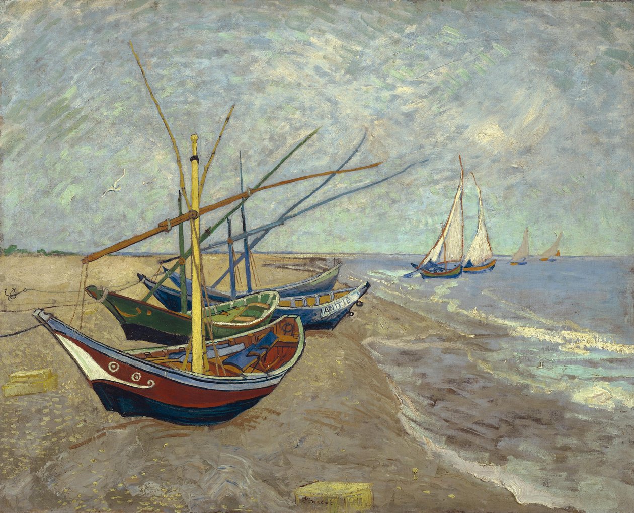 قوارب الصيد على شاطئ Les Saintes-Maries-de-la-Mer بواسطة فنسنت فان جوخ
