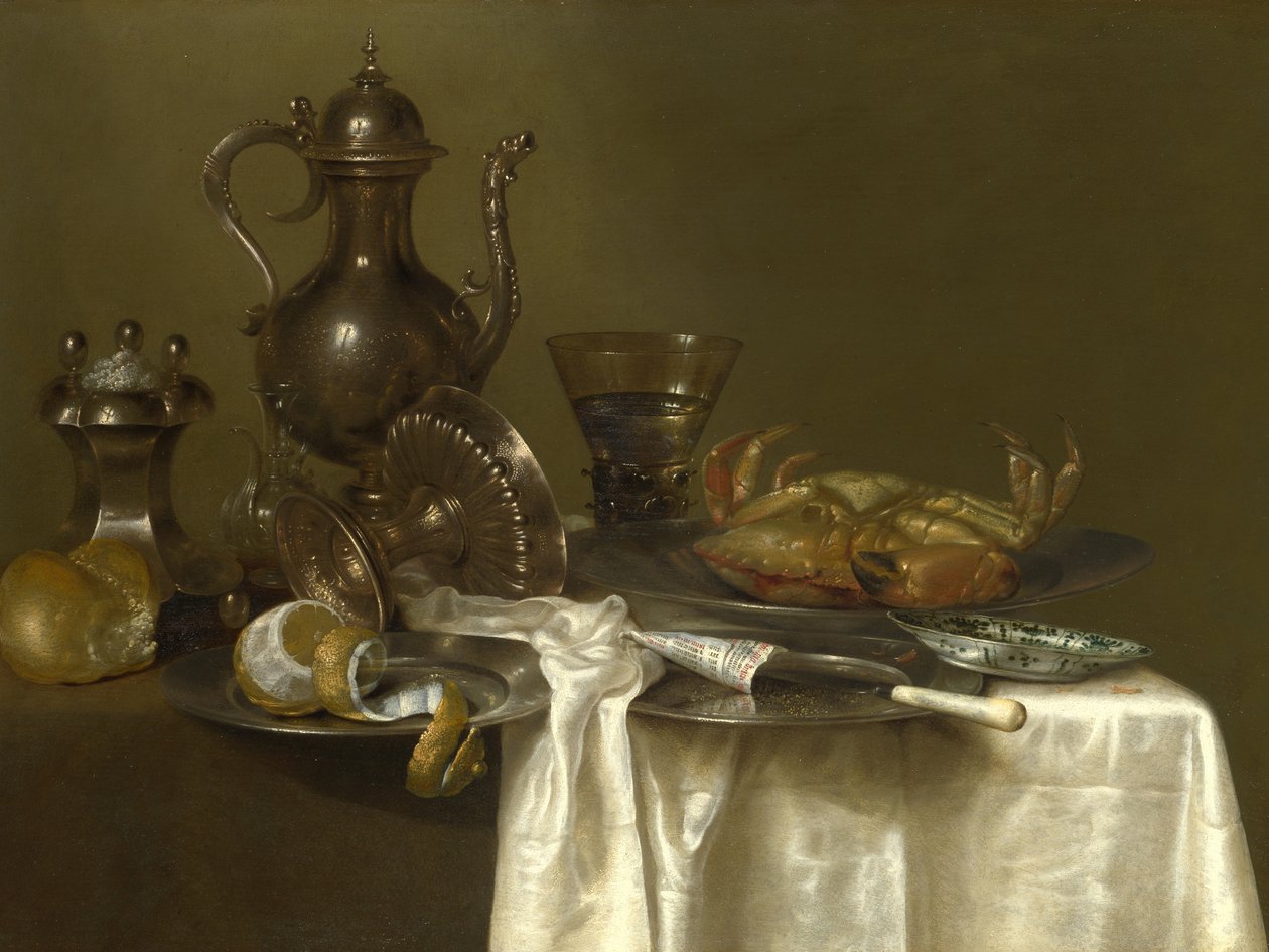 الحياة الساكنة: سفن البيوتر والفضة وسرطان البحر ، c.1633-37 بواسطة فيليم كلايس. هيدا