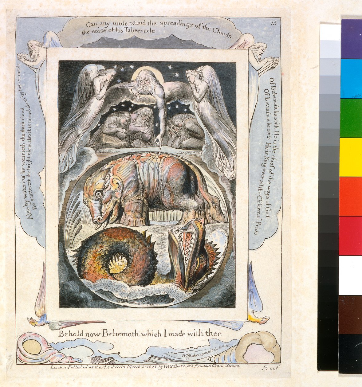Behemoth and Leviathan from the Job of Job (pl.15)، c.1793 (نقش الخطوط الملونة) بواسطة وليام بليك