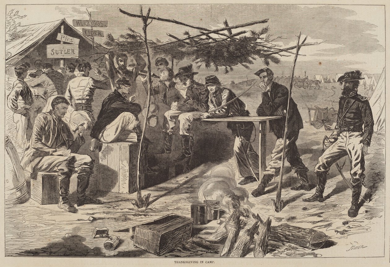 عيد الشكر في المعسكر ، نُشر عام 1862. بواسطة وينسلو هومر