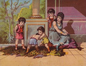 سيدة رومانية مع أطفال يلعبون