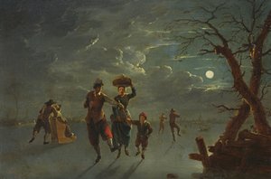 التزلج على الجليد بواسطة ضوء القمر (زيت على النحاس)