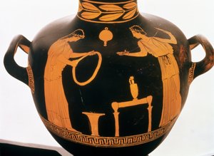 التفاصيل من Hydria (الفخار) باللون الأحمر العلية
